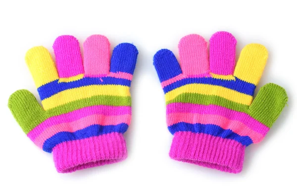 Heldere gestreepte baby handschoenen geïsoleerd op wit — Stockfoto