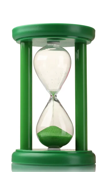 Зеленые песочные часы изолированы на белом — стоковое фото