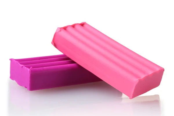 Kinderen helder roze plasticine geïsoleerd op wit — Stockfoto