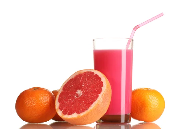 Grapefruit juice and fresh grapefruit isolated on white — Stock Photo, Image