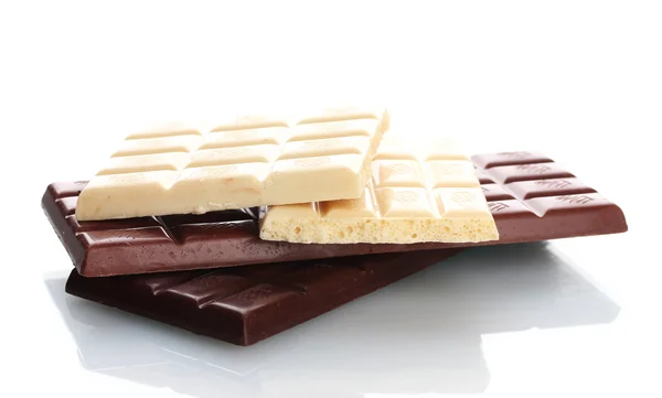 Süt Bar, üzerinde beyaz izole koyu ve beyaz çikolata — Stok fotoğraf
