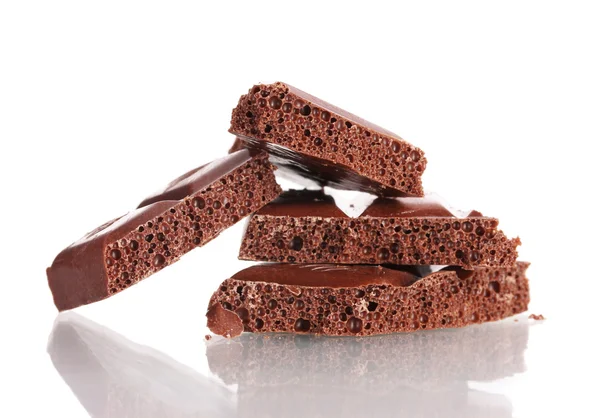 Slices of milk chocolate bar isolated on white — Stock Photo, Image