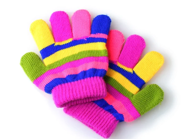 Bright striped baby gloves isolated on white — Stock Photo, Image