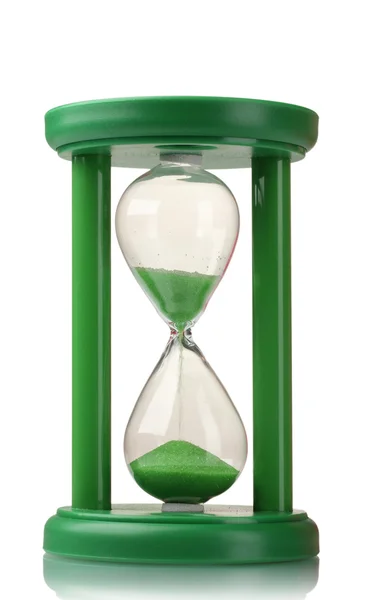 Зеленые песочные часы изолированы на белом — стоковое фото