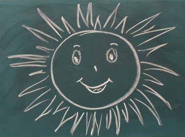 Blackboard ile gülümseyen güneş portre çizimi