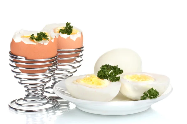 美味的水煮的鸡蛋和香菜上白色隔离 — 图库照片