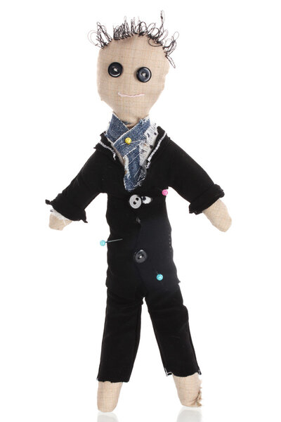 Voodoo doll boy-groom isolated on white