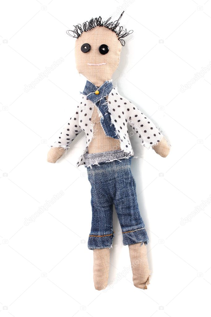 Voodoo doll boy isolated on white