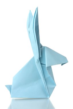 beyaz izole mavi kağıt origami tavşan