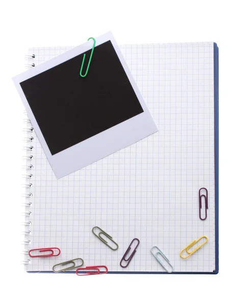 フォト用紙、白で隔離されるノート — ストック写真
