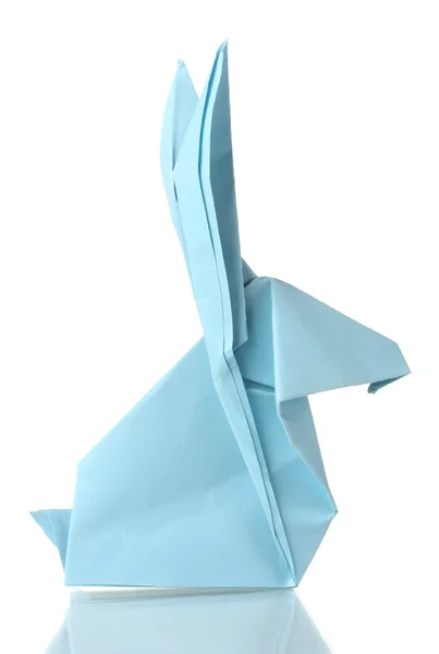Origami coniglio di carta blu isolato su bianco — Foto Stock