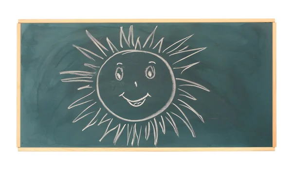Tablica z rysunek uśmiechający się słońce na białym tle — Zdjęcie stockowe