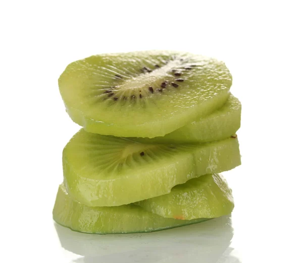 stock image Sliced ripe kiwi with chocolate isolated on white