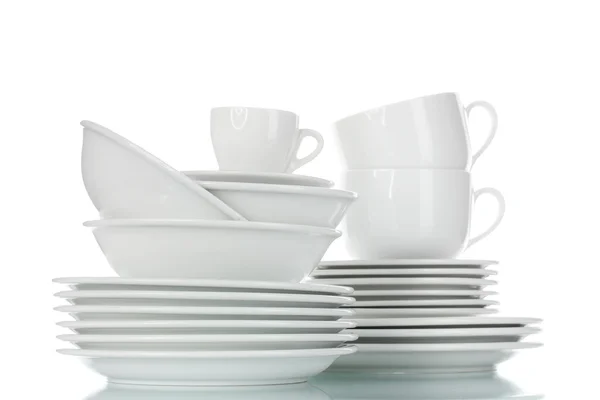 空的碗、 盘子和杯子上白色隔离 — 图库照片