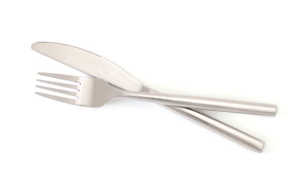 Tenedor y cuchillo de plata aislados en blanco —  Fotos de Stock