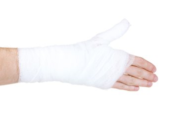 Bandaged hand isolated on white clipart