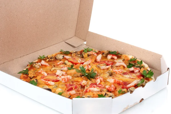 おいしいピザとシーフードの白で隔離される包装 — ストック写真