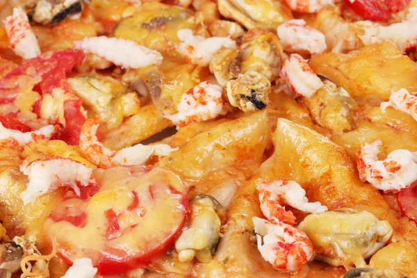 Delicious pizza with seafood closeup — Stock Photo, Image