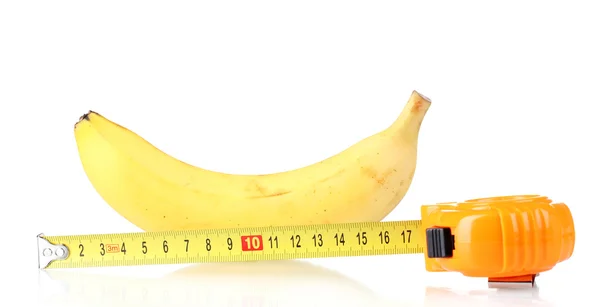 Mogen banan och måttband isolerad på vit — Stockfoto