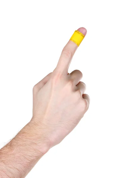 Bandage on thumb isolated on white — Stock Photo, Image