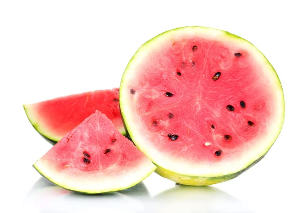 Rijpe zoete watermeloen geïsoleerd op wit — Stockfoto