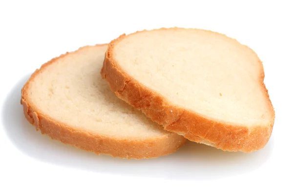 Dwie kromki chleba pszenicy na białym tle — Zdjęcie stockowe