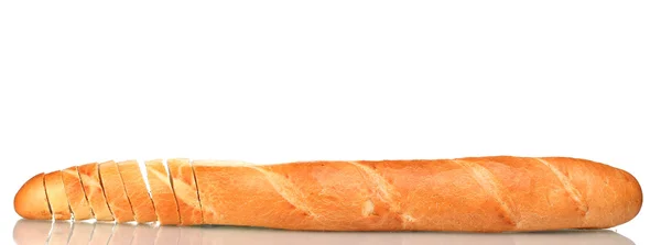 Elszigetelt fehér finom szeletelt baguette — Stock Fotó