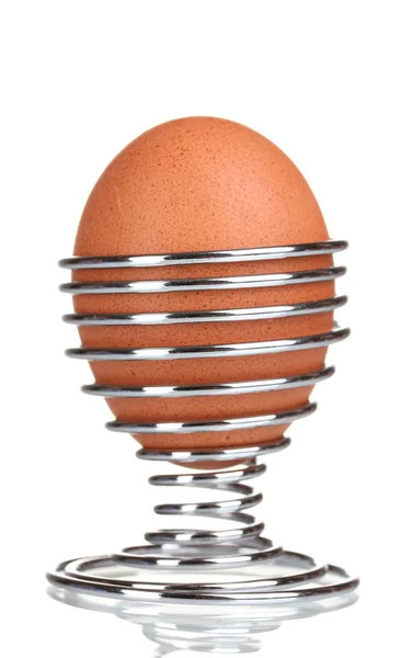 Gekochtes Ei in Metallständer isoliert auf weiß — Stockfoto