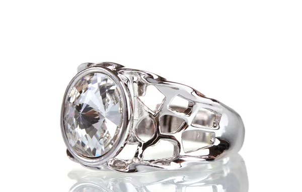 Hermoso anillo con gema aislada en blanco —  Fotos de Stock