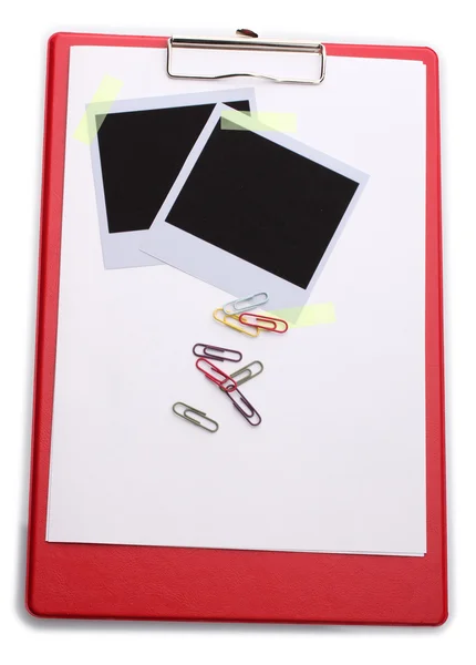 Papeles fotográficos y carpetas con papeles aislados en blanco — Foto de Stock