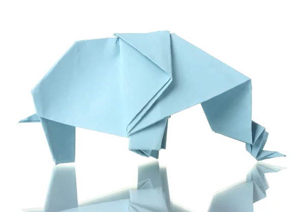 Beyaz izole mavi kağıt origami fil — Stok fotoğraf