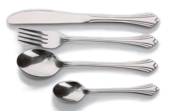 Tenedor de plata y cuchara, cuchillo aislado en blanco — Foto de Stock