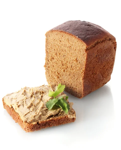 Frische Pastete auf Brot isoliert auf weiß — Stockfoto