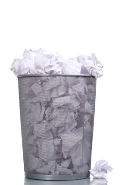 Metal trash bin from paper isolated on white clipart