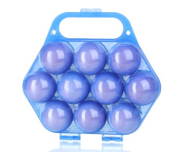 Eggs in blue plastic box isolated on white clipart