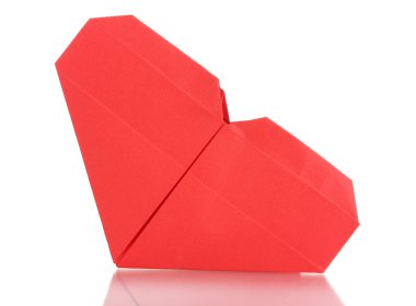 origami kağıt kalp üzerinde beyaz izole