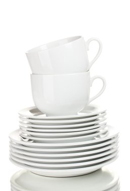 Clean plates and cups isolated on white clipart