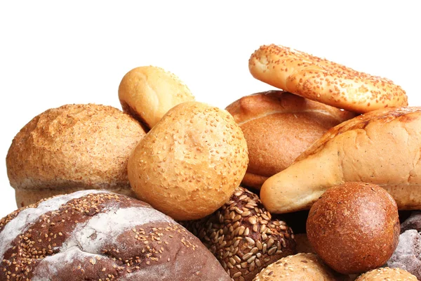 Leziz ekmekler ve üzerinde beyaz izole buğday — Stok fotoğraf