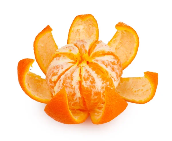 Ripe tasty tangerines with peel isolated on white — Stock Photo, Image