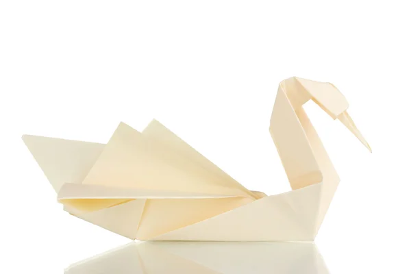 Papier Origami Łabędź na białym tle — Zdjęcie stockowe