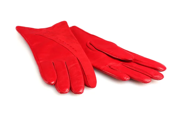 白で隔離の美しい赤革女性の手袋 — ストック写真
