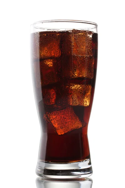 Glass of cola with ice isolated on white — Stock Photo, Image