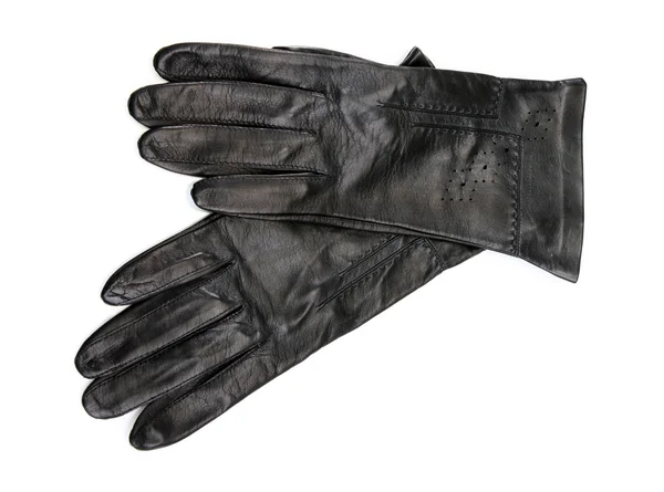 Krásné černé kožené dámské rukavice izolovaných na bílém — Stock fotografie
