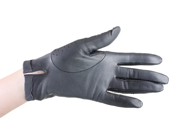 Οι γυναίκες χέρι σε γκρι δέρμα γάντι που απομονώνονται σε λευκό — Φωτογραφία Αρχείου
