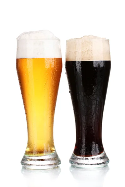 Black and golden beer in glasses isolated on white — Stock Photo, Image