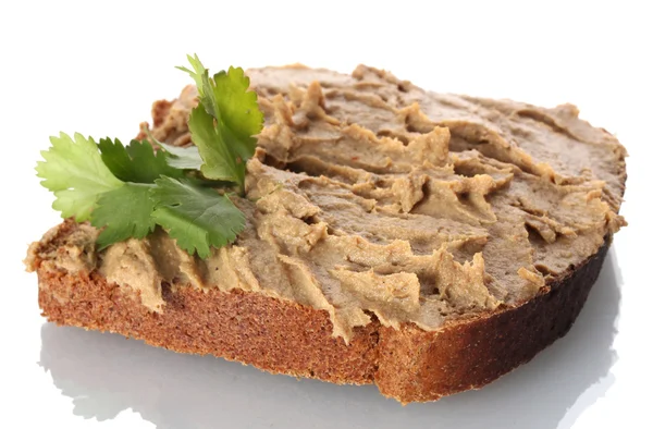 Fresh pate on bread isolated on white — Stock Photo, Image