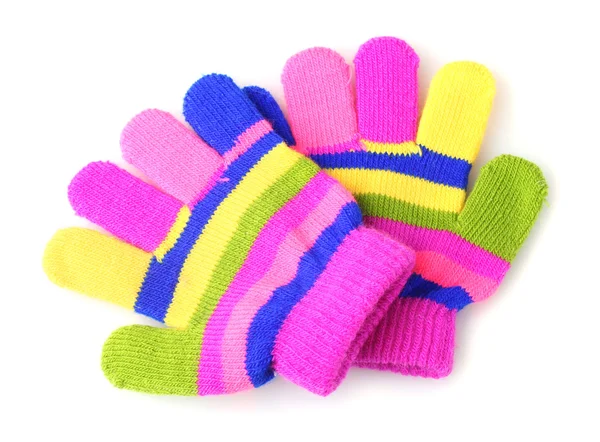 Bright striped baby gloves isolated on white — Stock Photo, Image