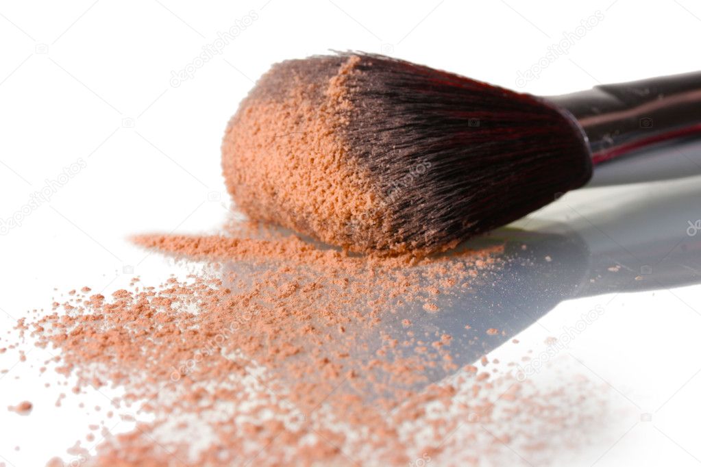 Cosmetic brush and powder isolated on white