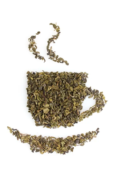 白で隔離される乾燥した緑茶のカップの形 — ストック写真