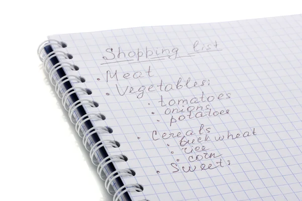 Shoping lijst geïsoleerd op wit — Stockfoto